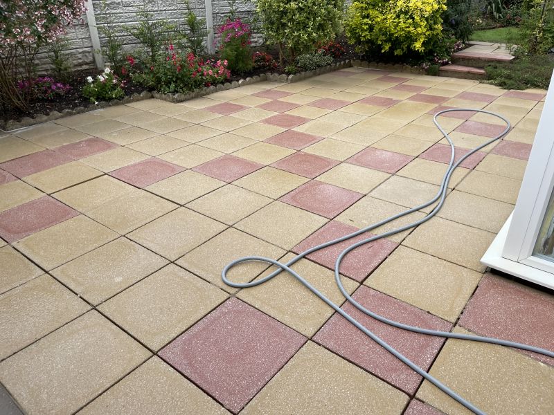 Slabbed patio after being cleaned in Giltbrook&comma; Nottingham : Swipe To View More Images