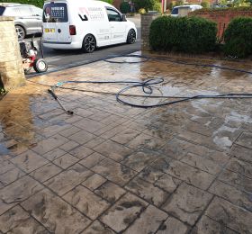 Pattern imprinted concrete before being cleaned and resealed in Arnold Nottingham : Click Here To View Larger Image